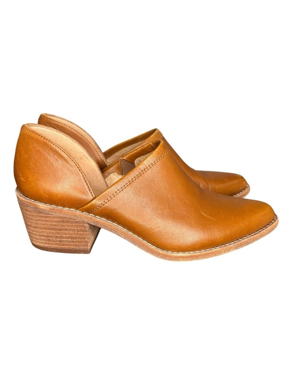 Madewell The Brady Lowcut Booties in English Saddle Block Heel Leathet Size 6.5 - Picture 3 of 10